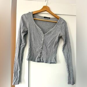 Brandy Melville Henley crop top in grey
